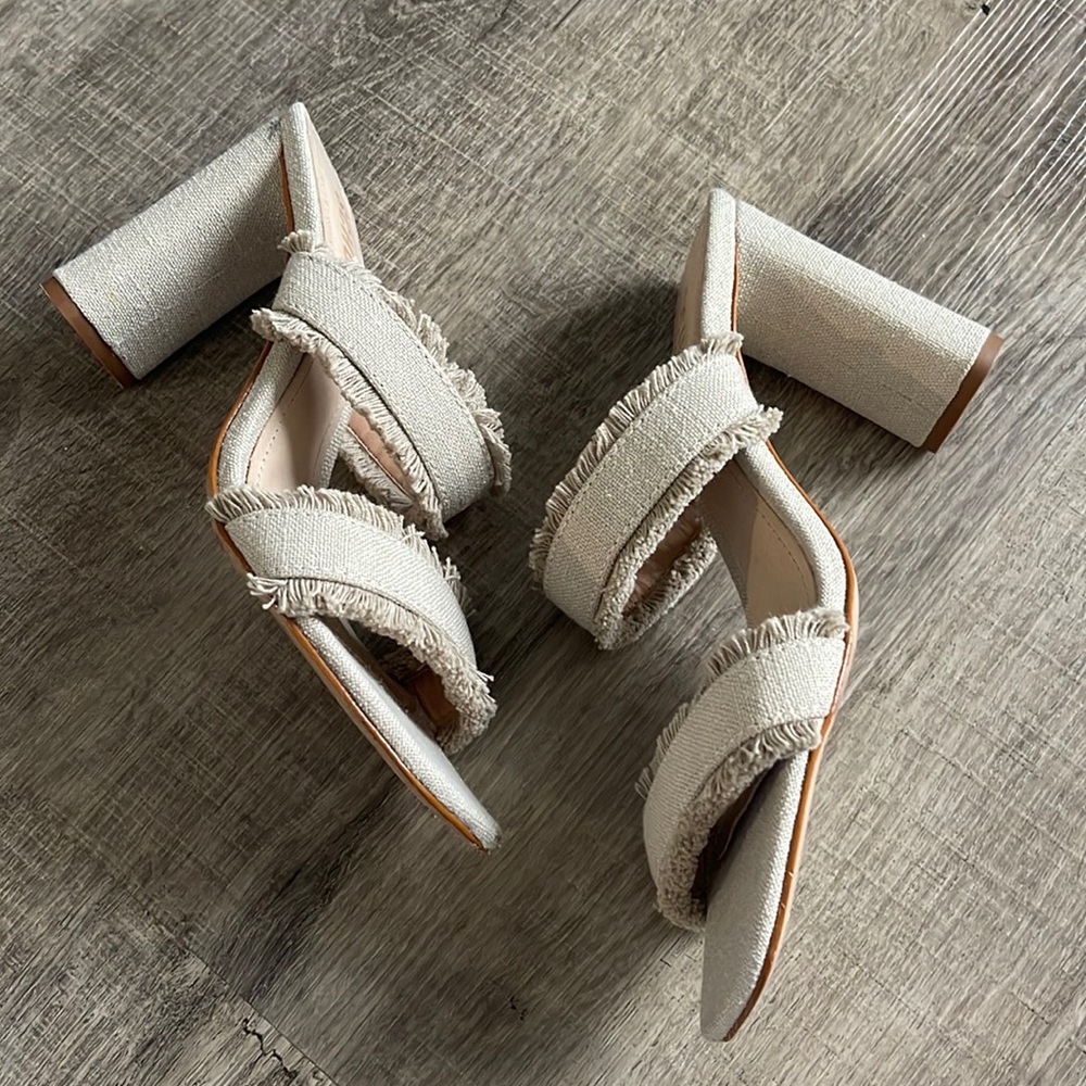Schutz Amely fringe slip on heel sandals
